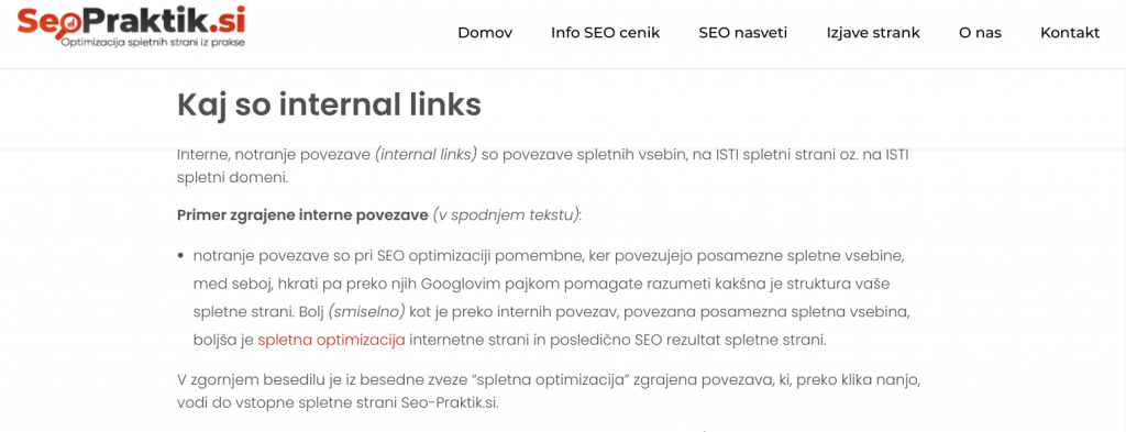 dodatno seo pravilo interni linki